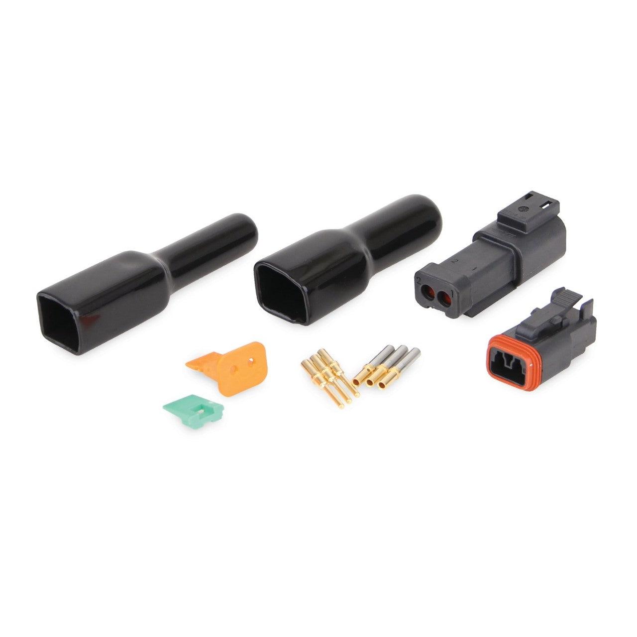 2 PIN DT Connector Kit to Connect 2 Wires, Includes Housing and Connector Receptacle, (3) Gold 16-20 AWG Sockets, (3) Gold 16-20 AWG Pins and Boots