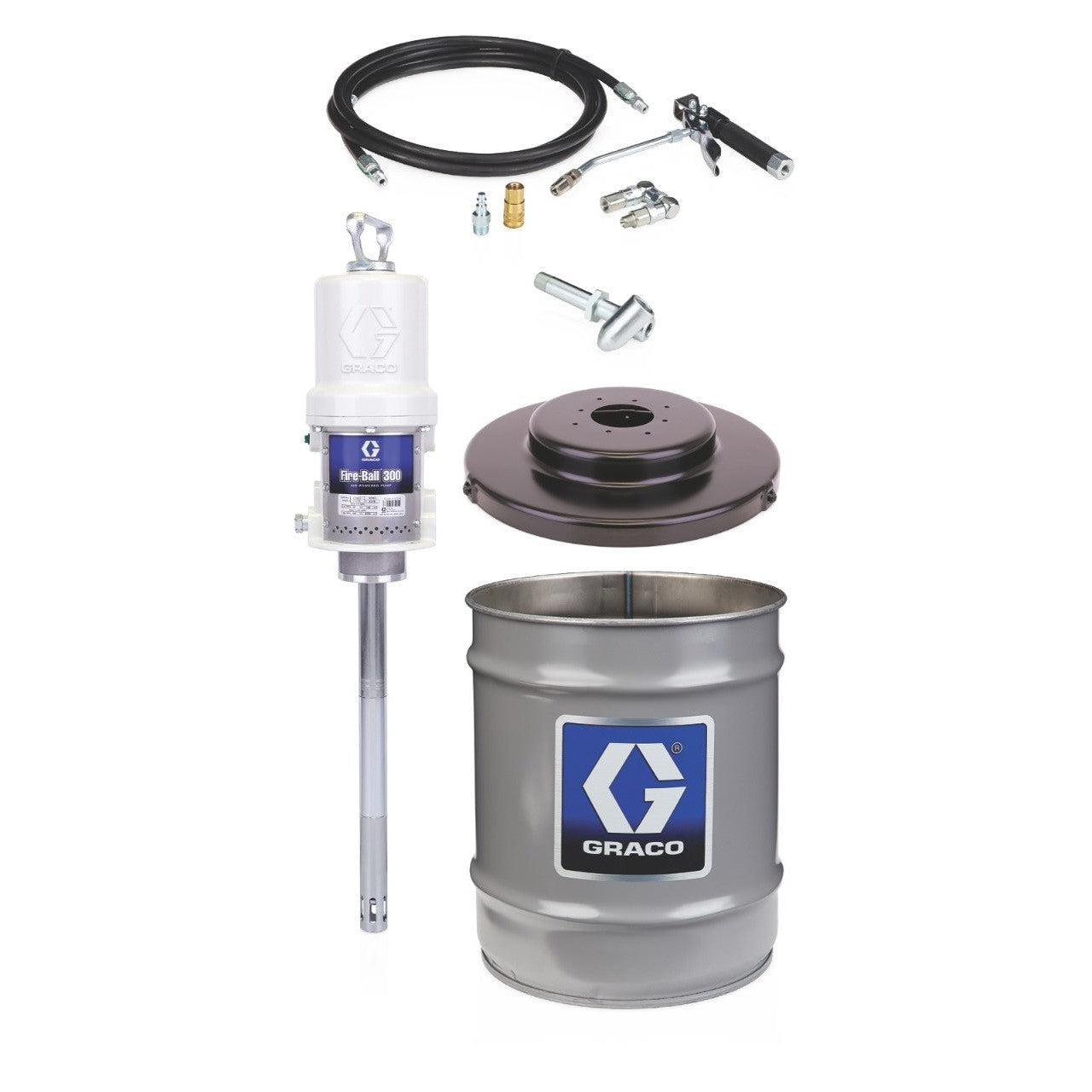 Fire-Ball® 300 Series 50:1 35 to 50 lb. (16 to 23 kg) Grease Pump - Stationary Pail Dispenser Package