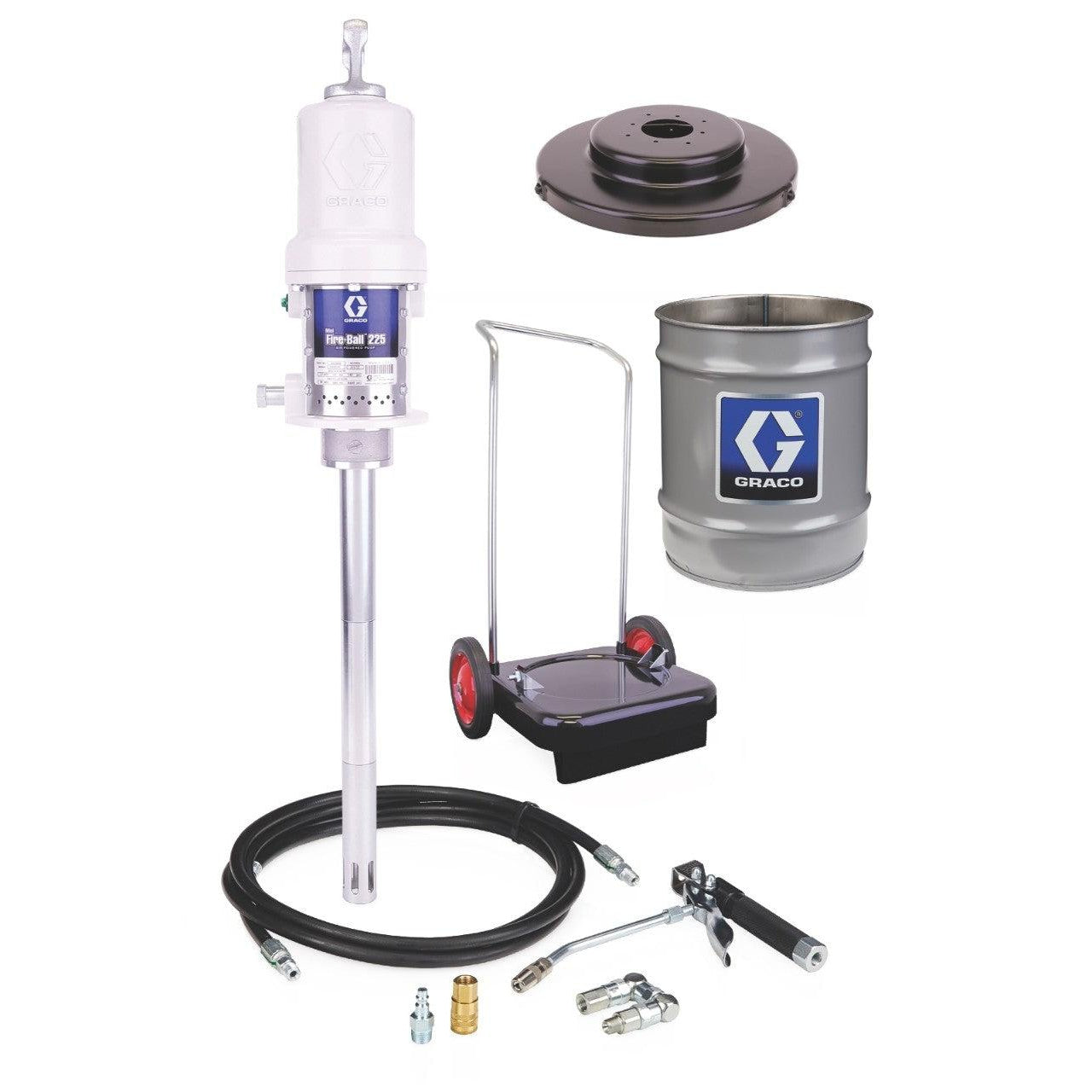 Mini Fire-Ball¬® 225 50:1 35 lb. and 50 lb. (16 kg and 23 kg) Grease Pump - Cart-Mounted Pail Dispenser Package