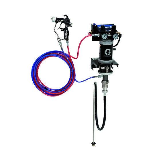 15:1 Merkur ES Air Assisted Package, 0.4 gpm (1.5 lpm) fluid flow, wall mount, with PerformAA 15 gun, suction hose, and plated steel