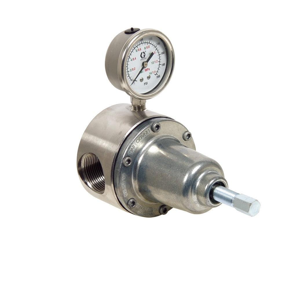 Back Pressure Regulator, Low Pressure Corrosion Resistant, 15 GPM (56.7 lpm), 180 Max psi, Manual, 3/8 (m) x 3/8 (f), with Gauge