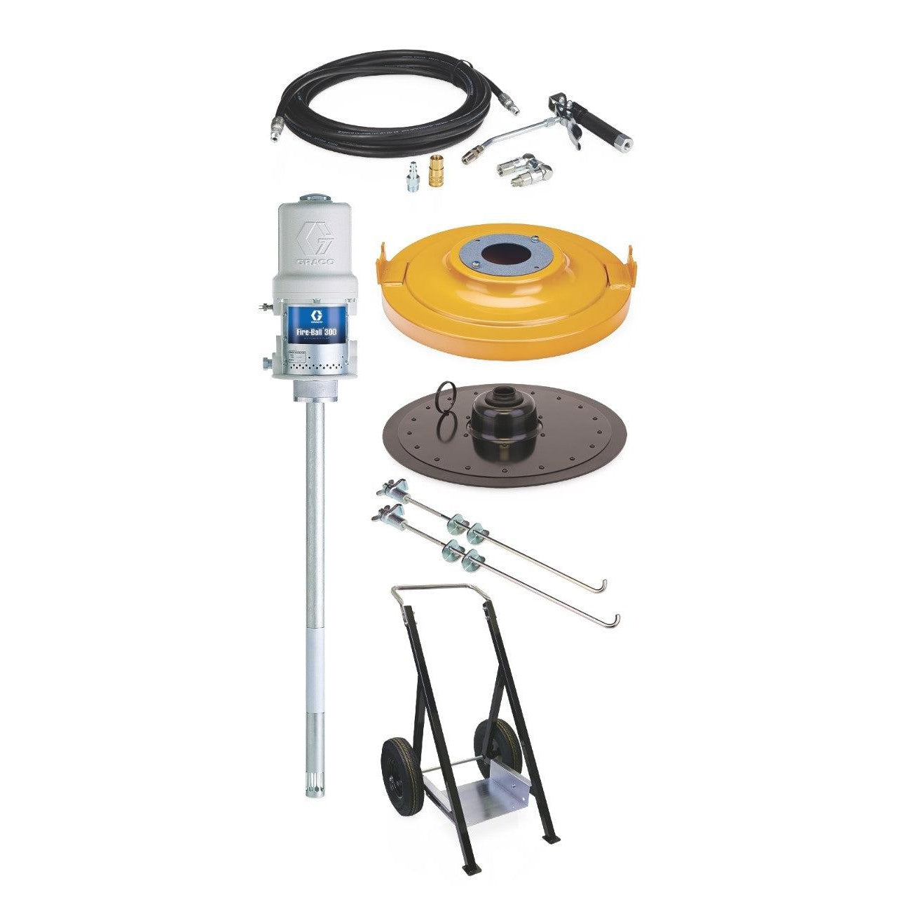 Fire-Ball® 300 Series 50:1 120 lb (55 kg). Grease Pump - Portable Package with Heavy Duty Cart