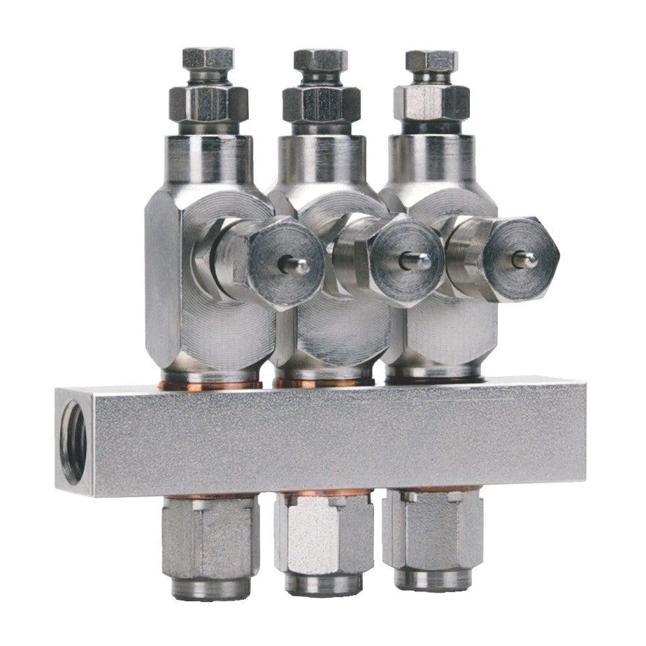 GL-32™ Grease Injector, 304 Stainless Steel, 3-Injector Manifold, 1/8 in. BSPP x 6 mm