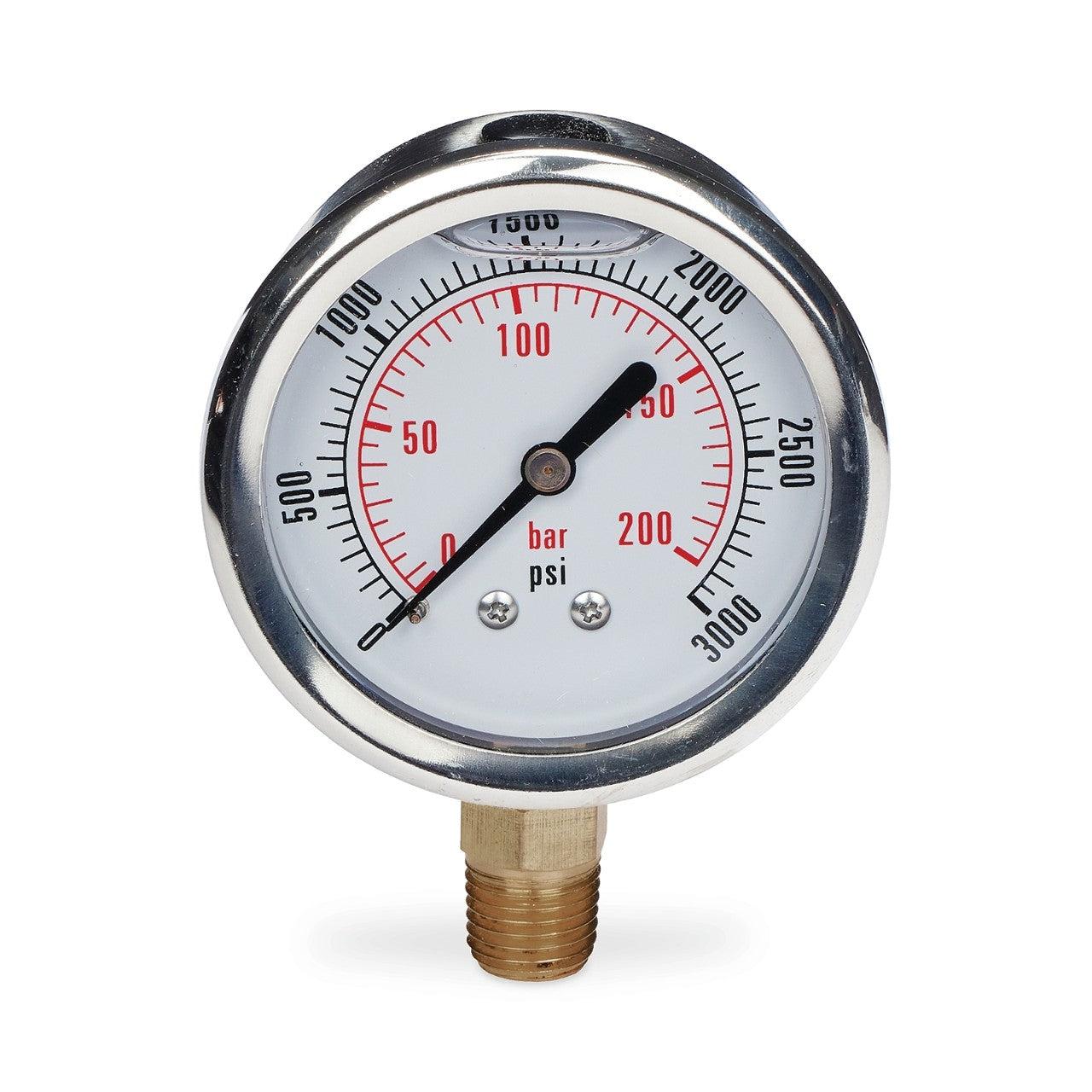 Pressure Gauge, Bottom-Mounted, 0-3000 psi, 2 1/2 in. Dial Diameter