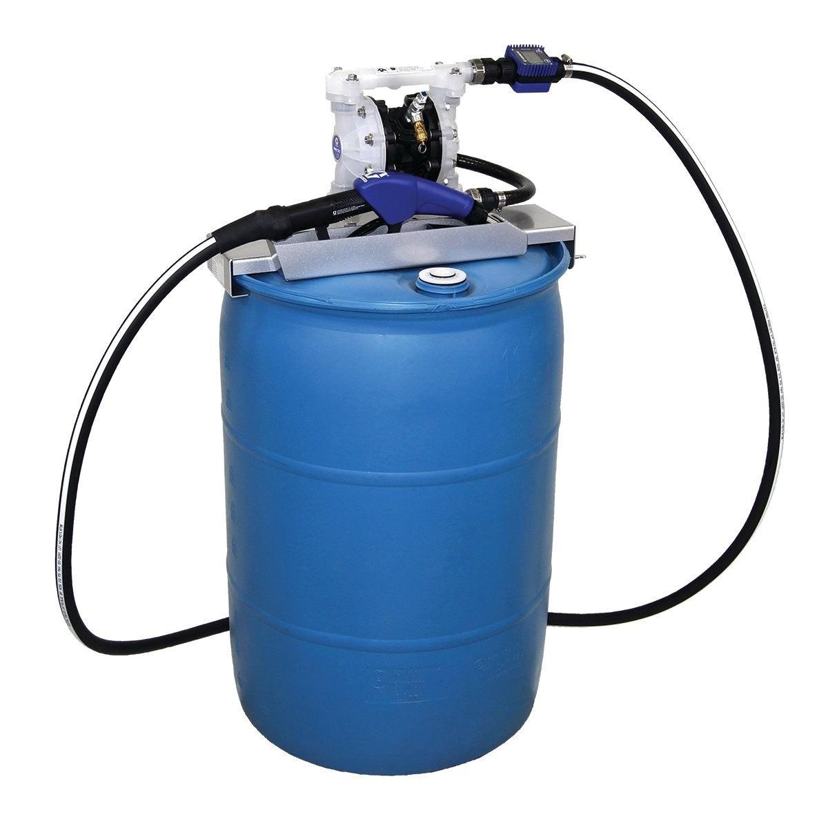 SDª Blue Pump Drum Package - 2 ft (0.61 m) Suction Hose Length - Automatic Nozzle - SST Clamp Fittings