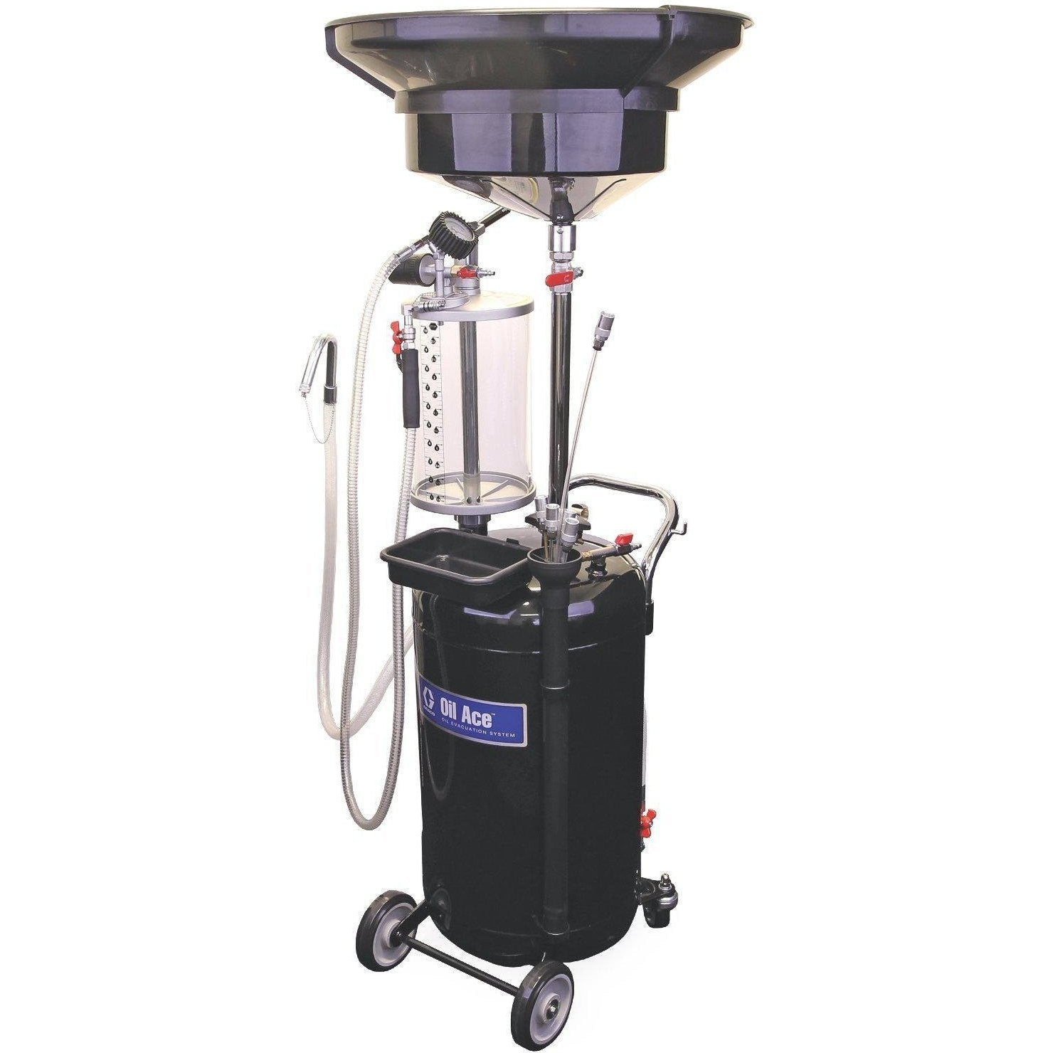 26C064-Graco 26C064 Waste Oil Evacuation System With 24 Gal (90 L) Steel Tank, Suction Probes, Sight Glass, Oil Drain Funnel And Adapters-Order-Online-Fireball-Equipment